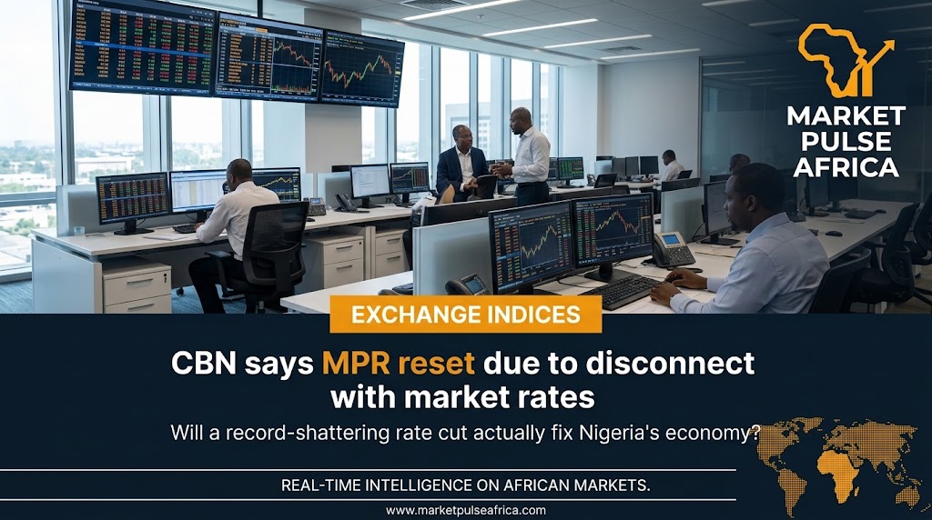Central Bank of Nigeria headquarters exterior, representing the CBN's 350-basis-point reset of the Monetary Policy Rate to 23%.
